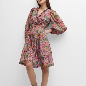 EUC Kobi Halperin Vera Floral-Print Blouson-Sleeve Midi Dress
